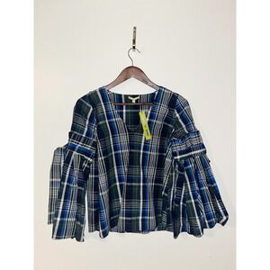 Gianni Bini NWT $89.00 Plaid Serena Tartan Tie Bow Bell Sleeve Blouse Top Bow